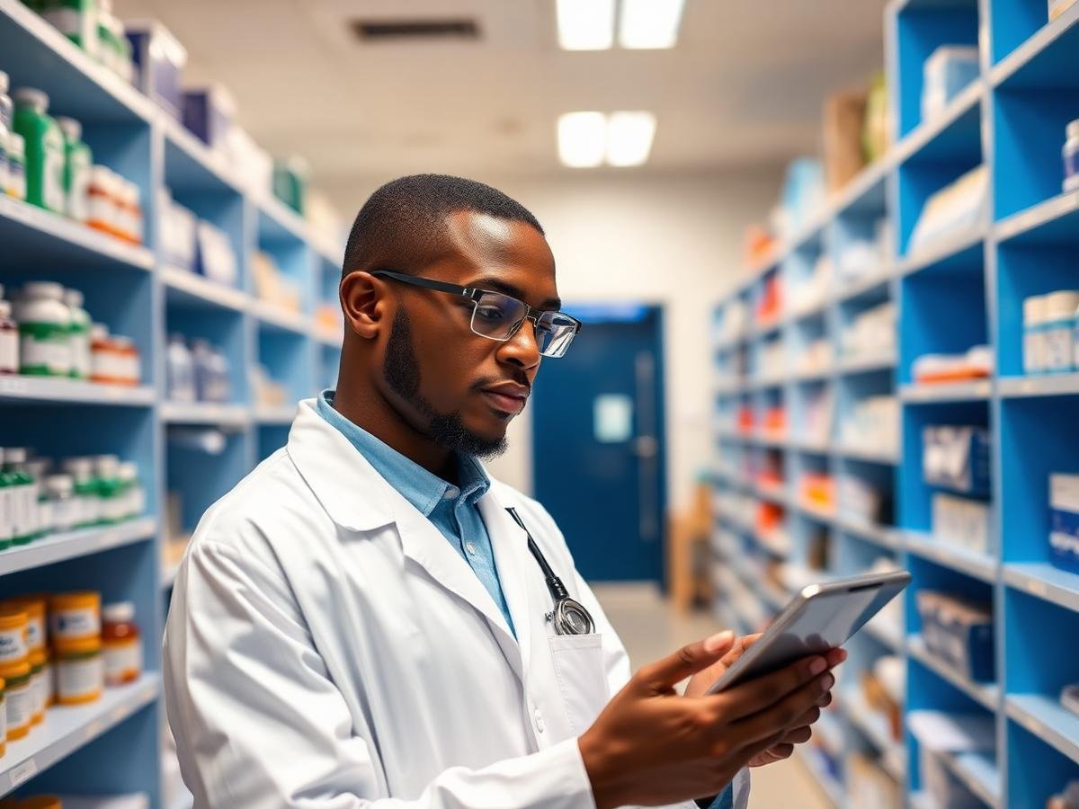 Pharmacien vérifiant une ordonnance